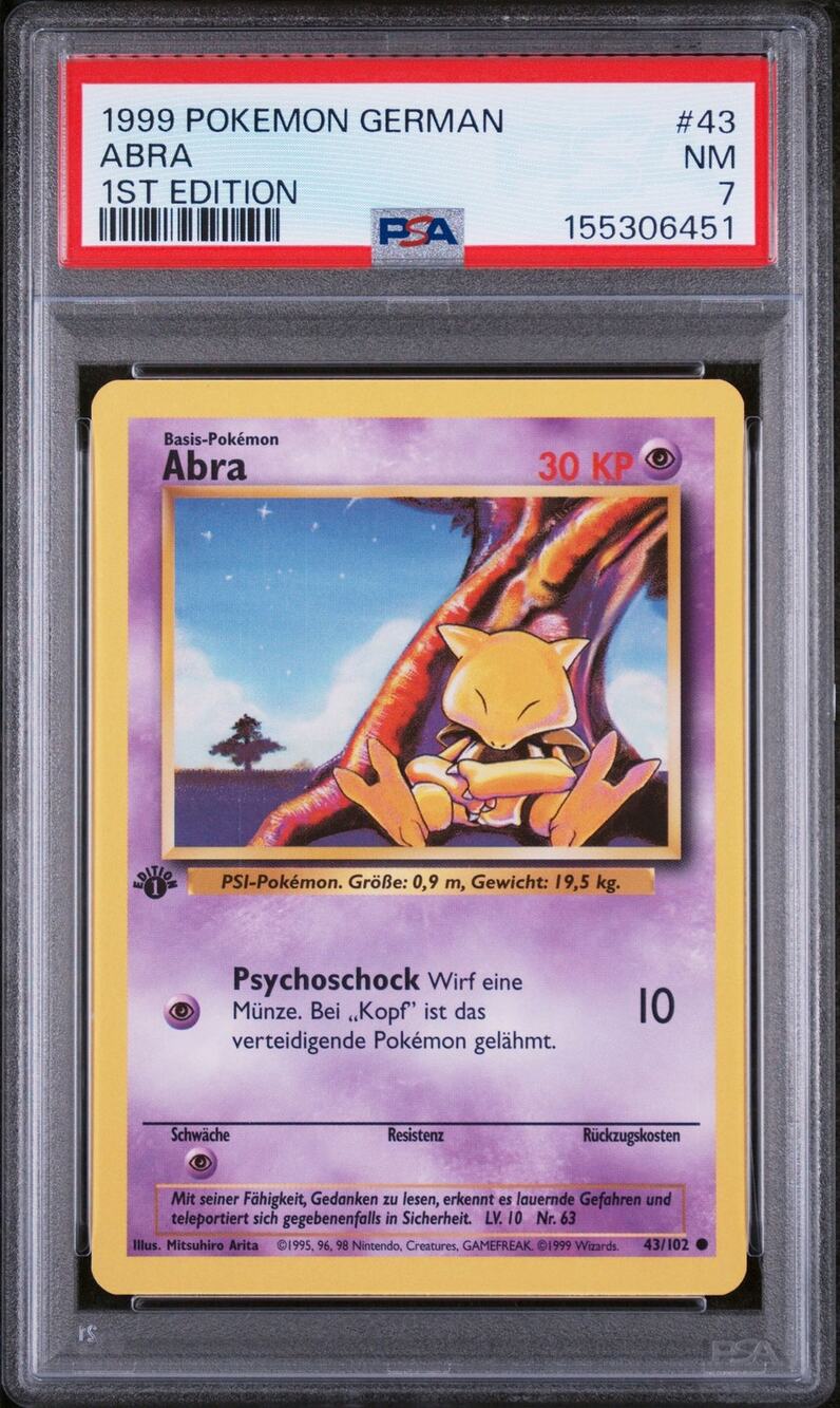 PSA 7 NM Abra 1st Edition 43/102 Pokémon 1999 German Base Set Graded Card